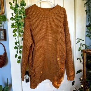 Oversized knit sweater dress tan/ rust orange
